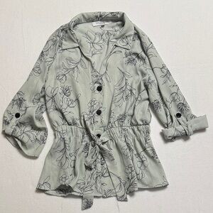 Sweet Rain Floral Elastic Tie Waist Button Down Blouse M